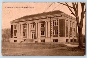 Grinnell Iowa IA Postcard Carnegie Library Building Exterior Scene 1910 Antique