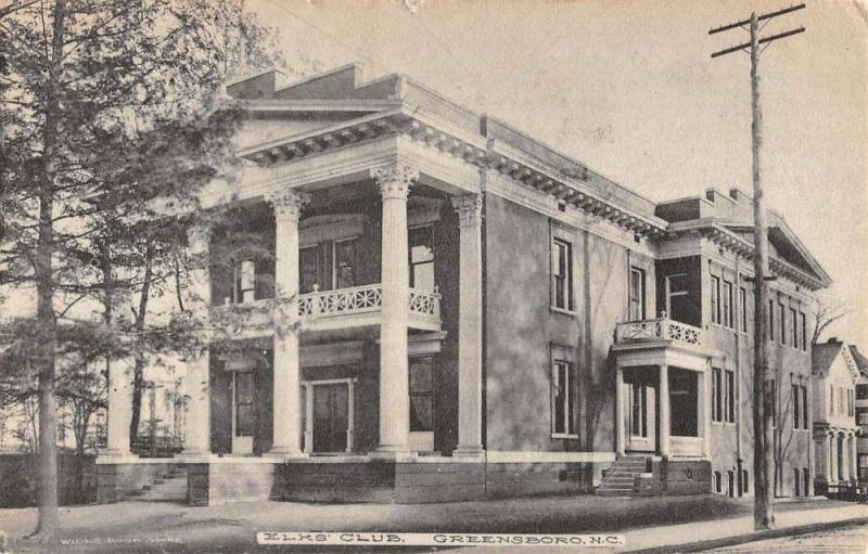 Greensboro North Carolina Elks Club House Street View Antique Postcard K93942