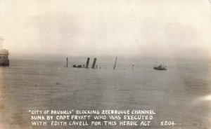 City of Brussel Blocking & Then Sunk Zeebrugge Channel~WW1 Real Photo Postcard
