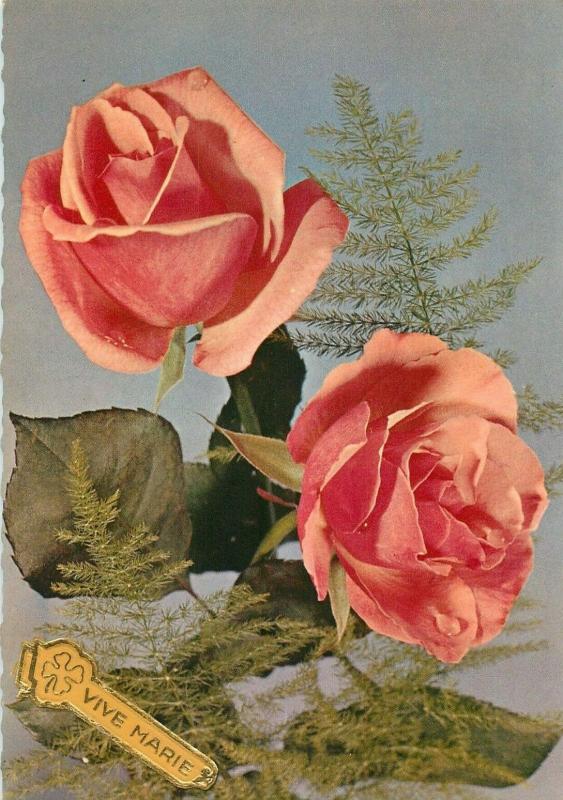 Roses postcard Vive Marie greetings