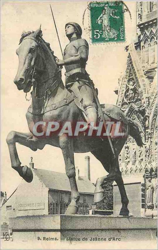 Old Postcard Reims Statue of Joan of Arc