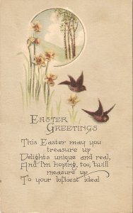 Birds. Flowers. Landscape  Old vintage American Easter Greetings postcard