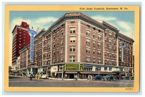 c1940's Hotel Frederick Building Street View Cars Huntington WV Vintage Postcard 