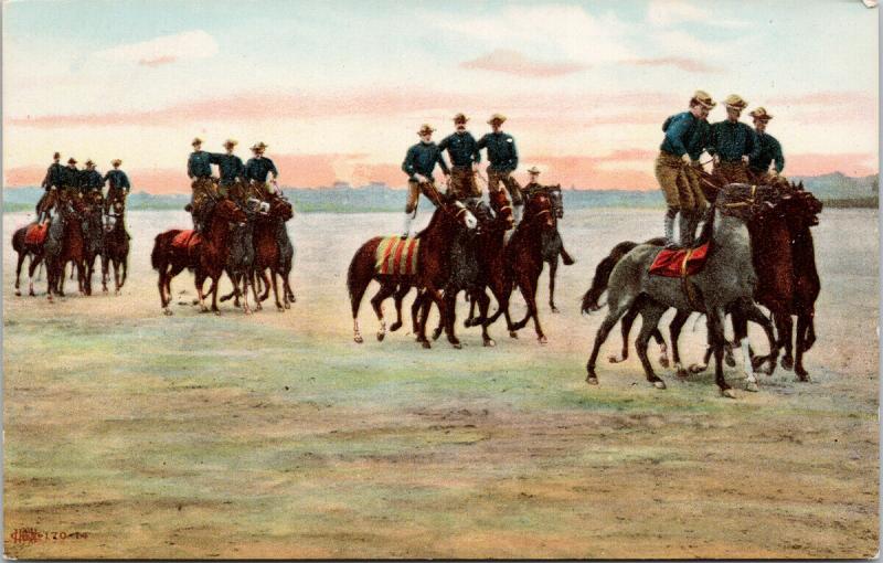 Soldiers Standing On Horses Riding Calvalry Military Unused Postcard E40