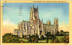 Cathedral St. John Divine New York City Vintage Linen Postcard WOB NOte 1c Stamp 