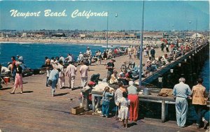 Fishing Ocean Pier Newport Beach California Postcard Golden West 20-3664