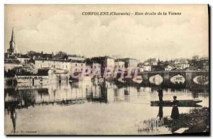 Old Postcard Confolens right bank of the Vienna Fisherman Fishing