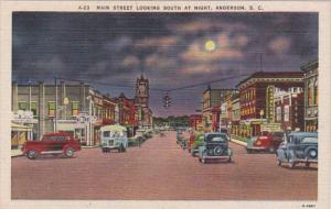 South Carolina Anderson Main Street Looking South At Night