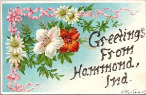 Floral, Greetings from Hammond IN Embossed Vintage Postcard S80
