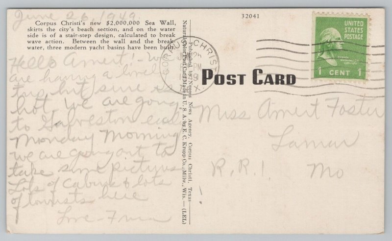 Corpus Christi Texas~Seawall Steps And Yacht Basin~Vintage Postcard
