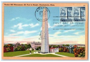 1959 Bunker Hill Monument Charlestown Massachusetts Boston MA Vintage Postcard