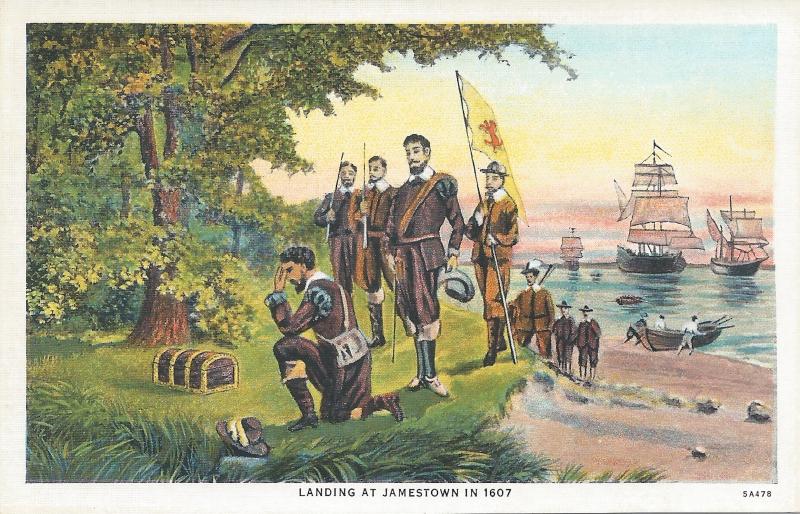 Landing at Jamestown in 1607, Early Postcard, Unused