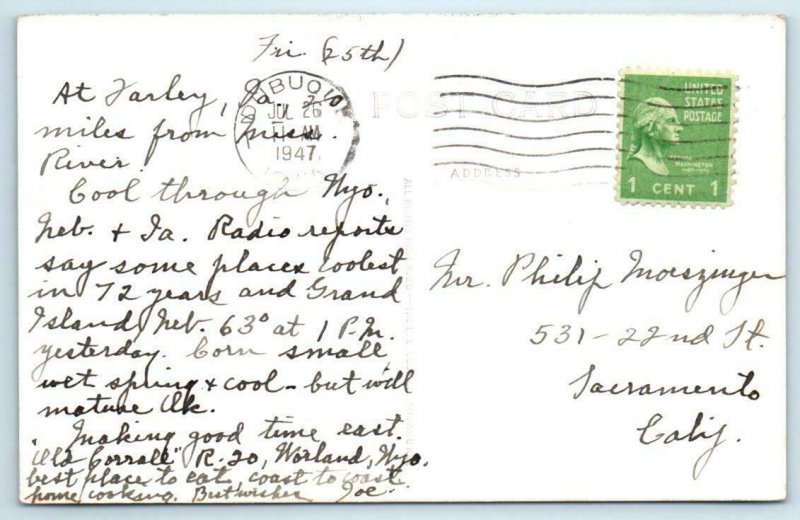 RPPC  DUBUQUE, Iowa IA ~ MASONIC TEMPLE 1947  Postcard