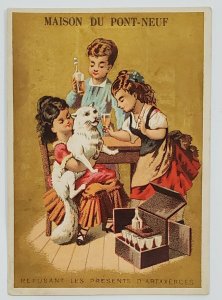 Trade Card Victorian Children Sharing Alcohol Cat Refuses Mens Tailors Adv V9