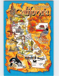 Postcard California Map & Attractions Greetings from California USA
