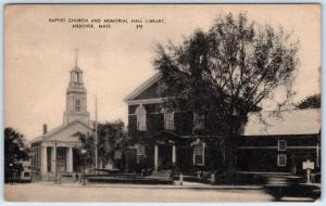 ANDOVER, Massachusetts  MA    BAPTIST CHURCH Memorial Hall Library  Postcard