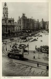 spain, VALENCIA, Plaza del Caudillo, Tram (1950s) RPPC