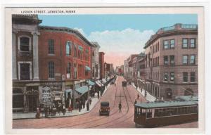 Lisbon Street Streetcar Lewiston Maine 1920c postcard