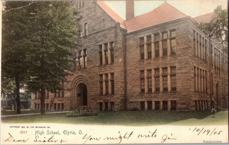 View of High School, Elyria OH c1905 Undivided Back Vintage Postcard I60