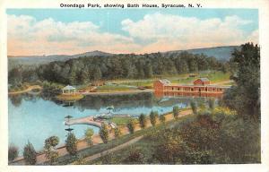 SYRACUSE, NY New York  ONONDAGA PARK~BATH HOUSE  Pavilion~Lake  c1920's Postcard