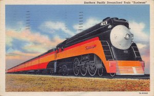 Southern Pacific Railroad Streamliner Train Sunbeam 1945 linen postcard