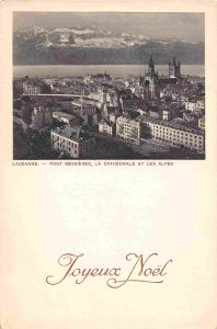 Pont Bessieres Cathedral Lausanne Swiss Alps Switzerland Joyeux Noel postcard