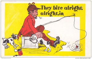 Comic: Puppies Biting Fisherman's Shoe & Coat, They Bite Alright 1900-10s