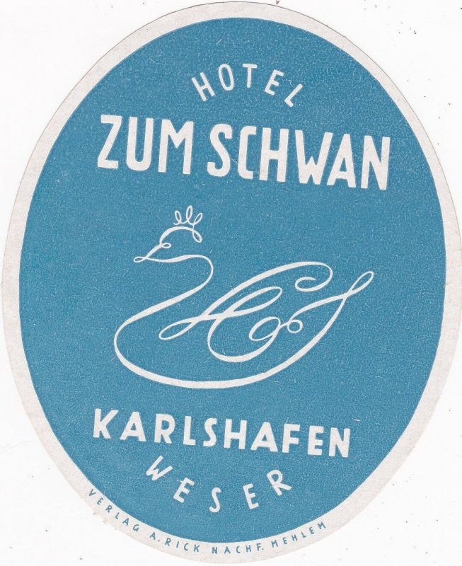Germany Karlshafen Hotel Zum Schwan Vintage Luggage Label sk3815