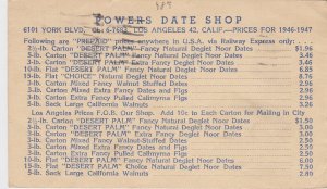 California Los Angeles Powers Date Shop Price Card 1948