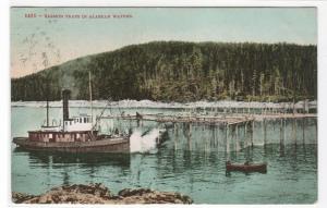 Salmon Traps Fishing Boat Alaska 1908 postcard