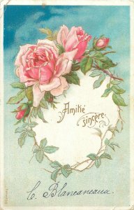 Early embossed greetings postcard amitie sincere