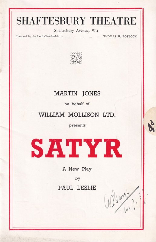 Satyr Paul Leslie Flora Robson Drama Shaftesbury Theatre Programme