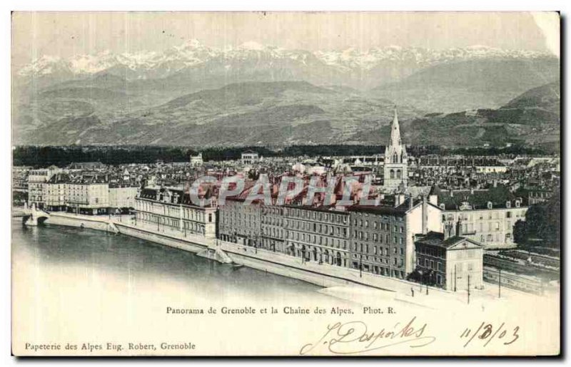 Old Postcard Panorama of Grenoble and the Chaine des Alpes