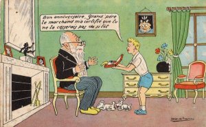 Joke Birthday Present In A Box French Antique Grandfather Old Comic Postcard
