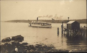 Ocean Point Maine ME Steamer Steamship Ship Vintage Real Photo Postcard