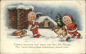 Whitney Christmas Nimble Nicks with Puppy Dog Vintage Postcard