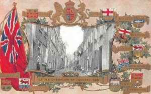 LITTLE CHAMPLAIN STREET QUEBEC CANADA EMBOSSED PATRIOTIC POSTCARD (c. 1910)