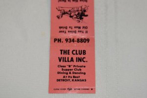 The Club Villa Inc. Detroit Kansas Horse and Wagon 20 Strike Matchbook Cover