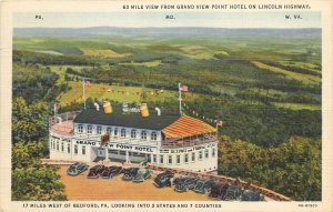 Postcard 1937 Bedford Pennsylvania Grand View point hotel autos Birdseye 24-5463