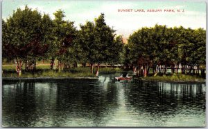 Sunset Lake Asbury Park New Jersey NJ Boating Trees Attraction Postcard