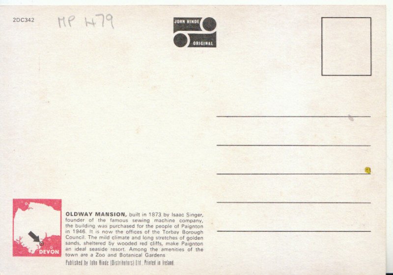 Devon Postcard - Oldway Mansion - Paignton - Ref 19126A