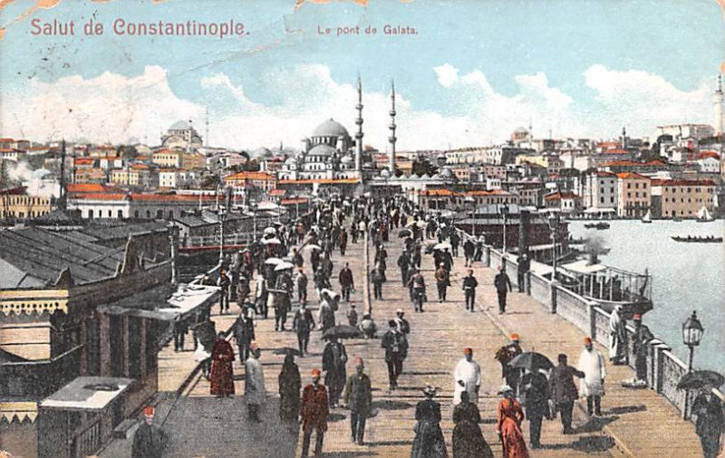 Le Pont de Galata Constantinople Turkey 1908 Missing Stamp 