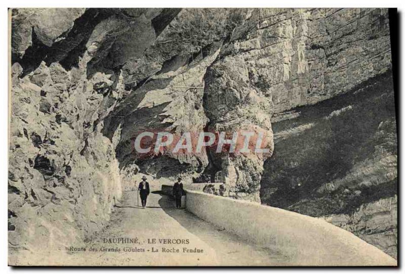 Old Postcard Dauphine Vercors Route Great Narrow The split rock