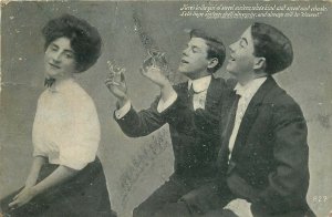 1907 POSTCARD TWO YOUNG MEN TOASTING TO SWEET 16 GIRL POEM BY MURRAY JORDAN