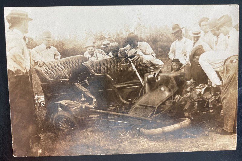 Mint USA Real Picture Postcard RPPC Early Vehicle Automobile Car accident 