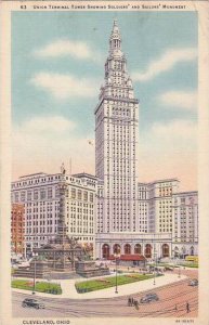 Ohio Cleveland Union Terminal Tower Showins Soldiers And Sailors Monument 1938