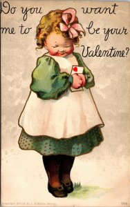VINTAGE POSTCARD DO YOU WANT ME TO BE YOUR VALENTINE? SHY GIRL BLUSHING c 1915
