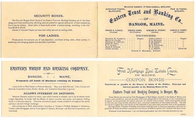 Vintage Brochure/Card, EASTERN TRUST and BANKING CO. of BANGOR, MAINE