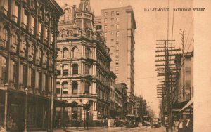 Vintage Postcard 1900's Baltimore Street Trolley Scene Baltimore MD Tuck & Sons