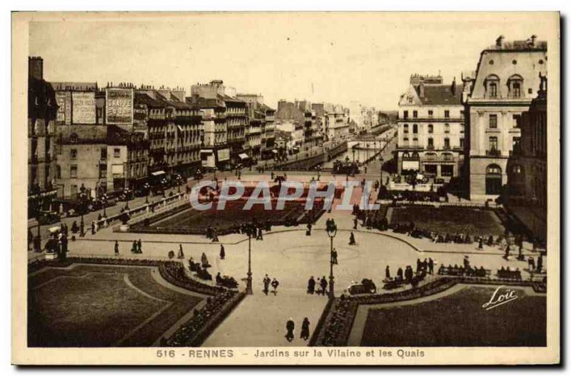 Old Postcard Rennes Gardens on the Vilaine and the Quays